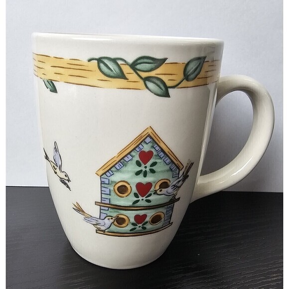 Thomson Pottery Birdhouse Mugs Vine Border Set of 4 - Picture 7 of 9